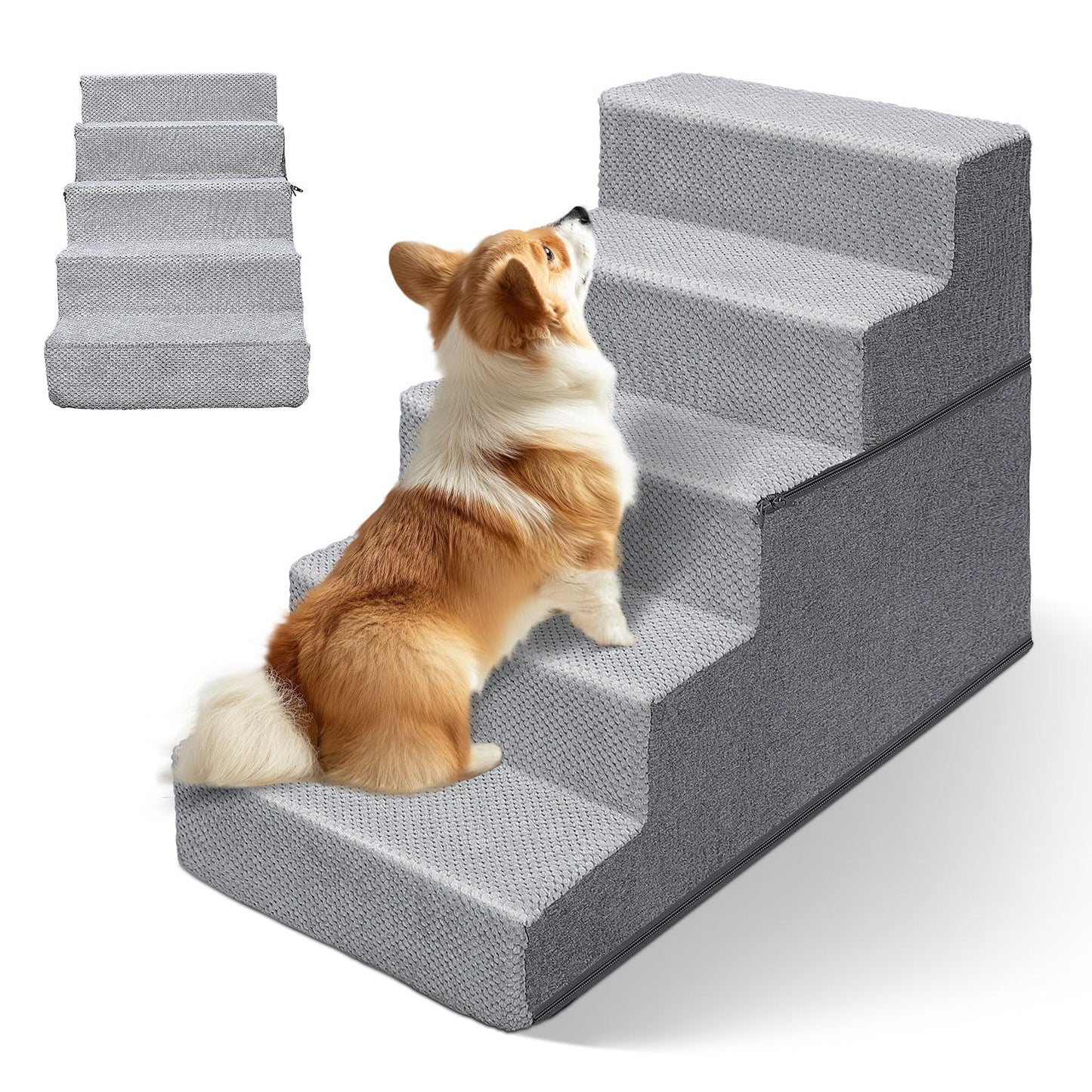 Topmart Dog Stairs for Small Dogs5-Step22.5" H Pet Stairs for High Beds and Couch Folding Dog Ramps Steps for Small Dogs Cats with Removable Washable Cover