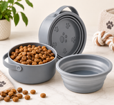 Grey collapsible bowl and lidded food container