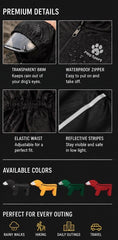Black dog raincoat construction details and colour illustrations