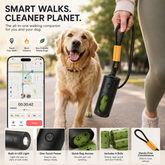 Dog walk promotion showing a bag dispenser and phone graphic