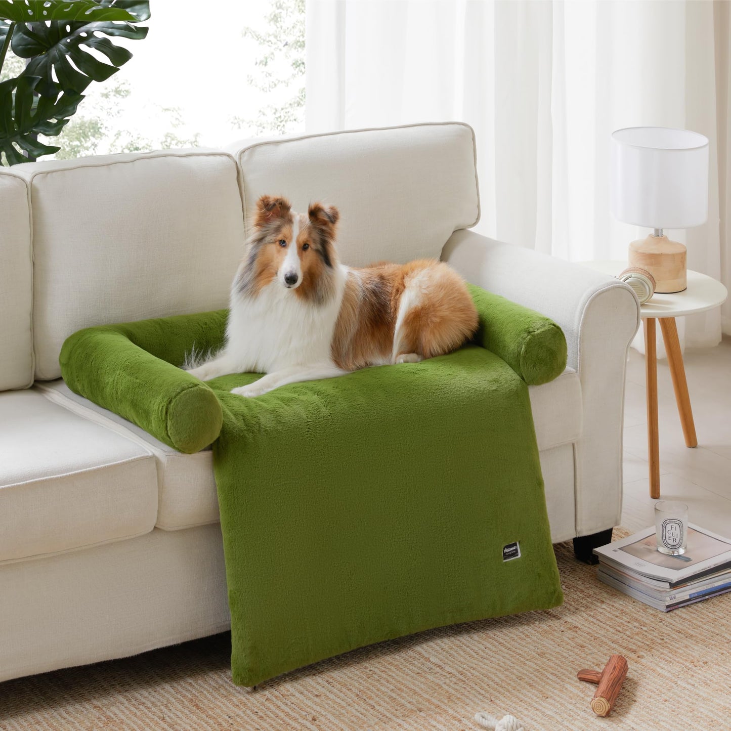 Allisandro Calming Dog Bed Mat Washable Couch Cover for Dogs Comfort and Anti-Slip Sofa Dog Bed with Bolster Waterproof Furniture Protector Cover for Pets