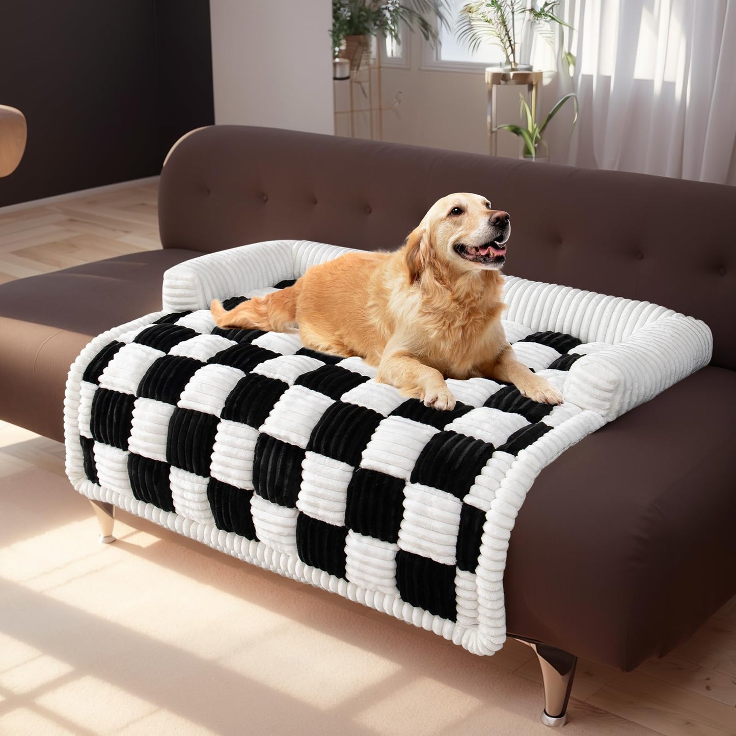 TOPCHANCES Dog Couch CoverThickened Quilted Plaid Funny Fuzzy Pet Couch Covers for SofaWashable Non Slip Pet Mat Sofa Dog Cover Protector for Large Dogs