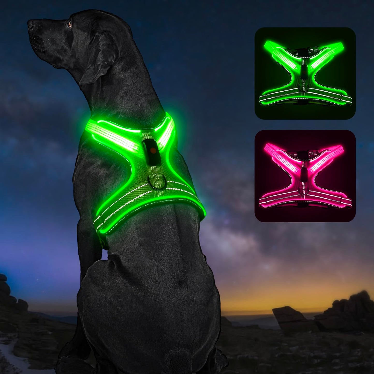 Light Up Dog Harness Rechargeable Led Dog Harness Adjustable Lighted Dog Harness Soft Mesh Dog Lights for Night Walking Led Safety Vest for Medium Large Dogs
