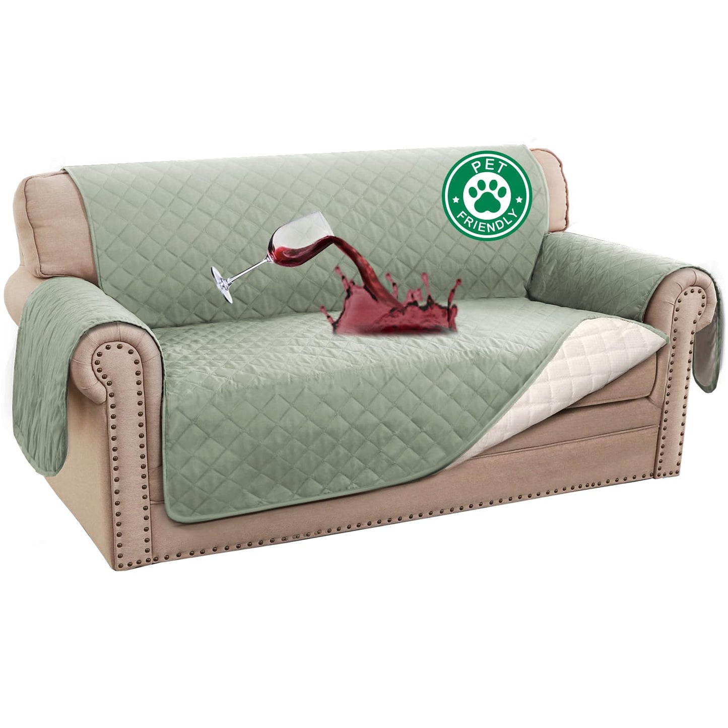 Turquoize 100% Waterproof Couch Cover Sofa Covers for 2 Cushion Couch Loveseat Covers Triple Non-Slip Couch Cover for Dogs Washable Furniture Protector Cover for Pets KidsDog (Loveseat 54" Sage)