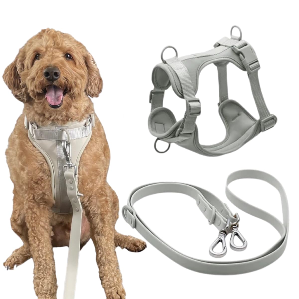 Titos Closet Medium Dog Harness and Leash Set Soft Neoprene Material No Pull Dog Harness Gray Medium