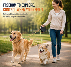 Owner walking two dogs with a retractable double lead