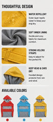 Yellow dog raincoat fabric details and available colour illustrations