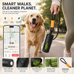 Dog walk promotion showing a bag dispenser and phone graphic