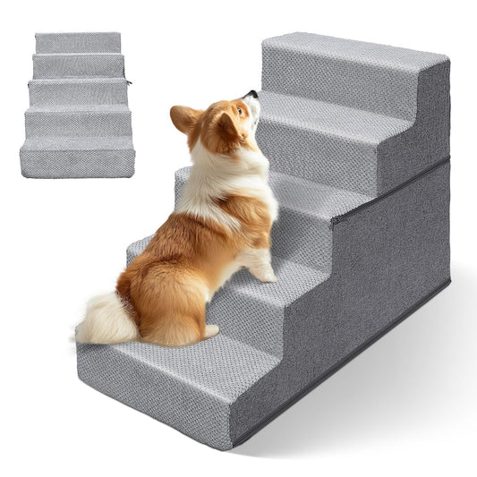 Topmart Dog Stairs for Small Dogs5-Step22.5" H Pet Stairs for High Beds and Couch Folding Dog Ramps Steps for Small Dogs Cats with Removable Washable Cover